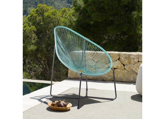 Armen Living Acapulco Indoor Outdoor Steel Papasan Lounge Chair with Wasabi Rope