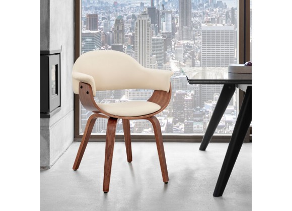 Armen Living Adalyn Cream Faux Leather and Walnut Wood Dining Room Accent Chair 