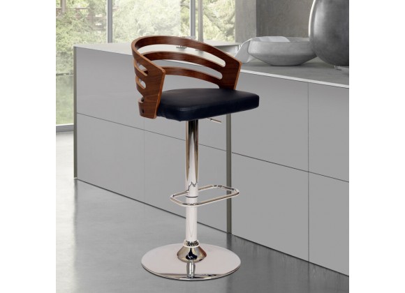 Armen Living Adele Adjustable Height Swivel Faux Leather and Walnut Wood Bar Stool Black 