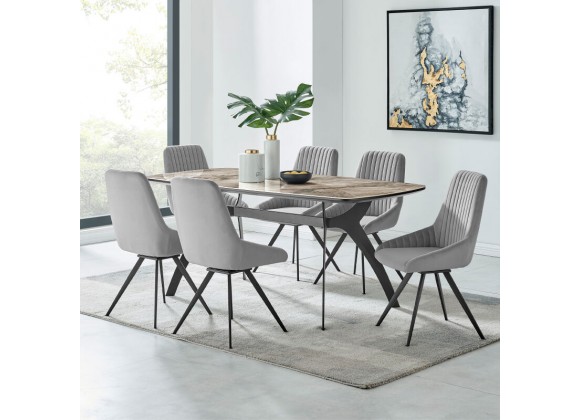 Armen Living Alison Swivel Gray Velvet and Metal Dining Room Chairs - Sets