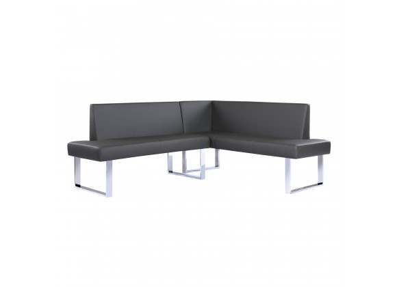Armen Living Amanda Contemporary Nook Corner Dining Bench in Gray Faux Leather and Chrome Finish