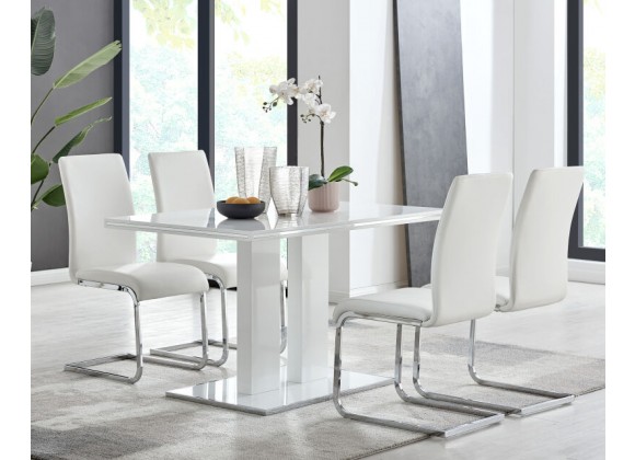 Armen Living Amanda Contemporary Side Chair in White Faux Leather and Chrome Finish - 4 set