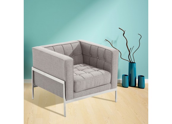 Armen Living Andre Contemporary Chair In Gray Tweed and Stainless Steel - Lifestyle