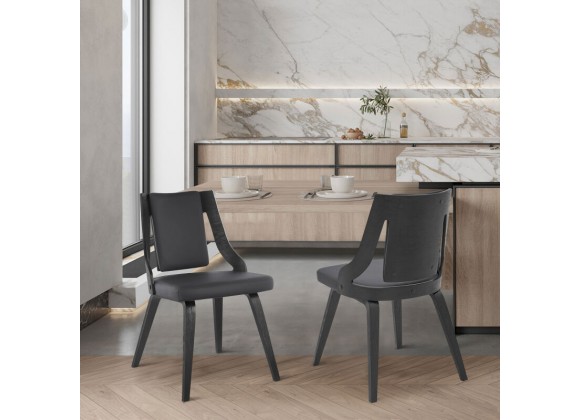 Armen Living Aniston Gray Faux Leather and Black Wood Dining Chairs