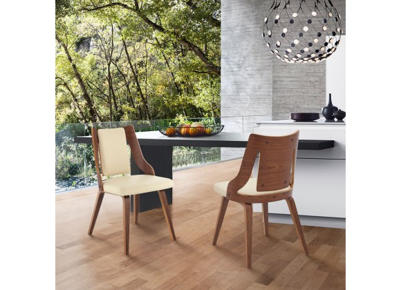 Armen Living Aniston Cream Faux Leather and Walnut Wood Dining Chairs