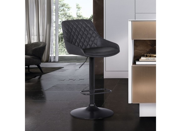 Anibal Contemporary Adjustable Barstool in Black Powder Coated Finish and Grey Faux Leather - Lifestyle