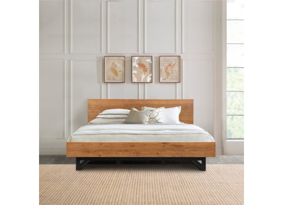 Armen Living Aldo Brown Oak Wood Platform Bed Frame With Black Metal Legs