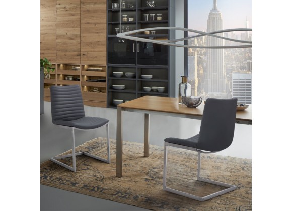 Armen Living April Contemporary Dining Chair in Brushed Stainless Steel Finish and Gray Faux Leather