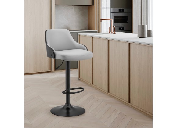 Armen Living Asher Adjustable Grey Faux Leather and Black Finish Bar Stool