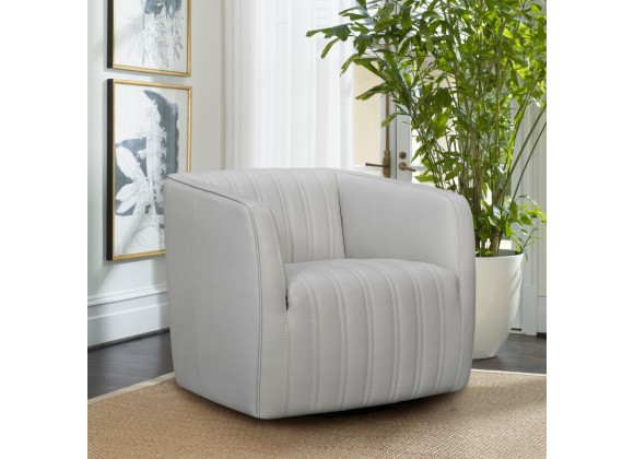 Aries Dove Gray Genuine Leather Swivel Barrel Chair