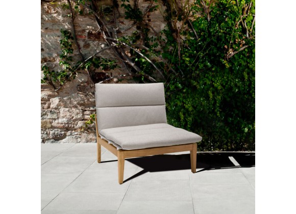 Armen Living Arno Outdoor Modular Teak Wood Lounge Chair with Beige Olefin