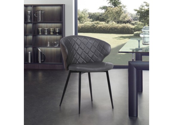 Armen Living Ava Contemporary Dining Chair in Black Powder Coated Finish and Gray Faux Leather