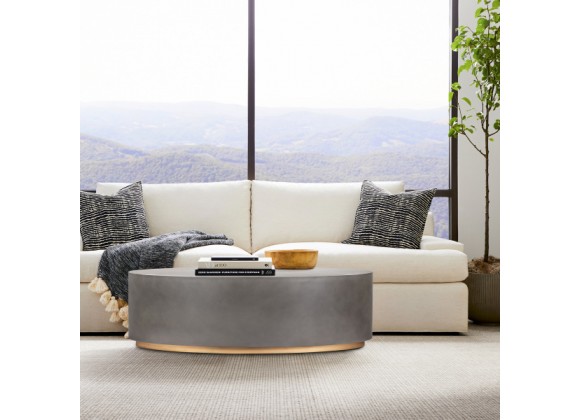 Armen Living Anais Concrete and Brass Oval Coffee Table