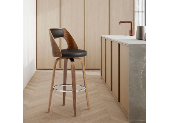 Armen Living Axel 26" Swivel Counter Stool in Brown Faux Leather and Walnut Wood