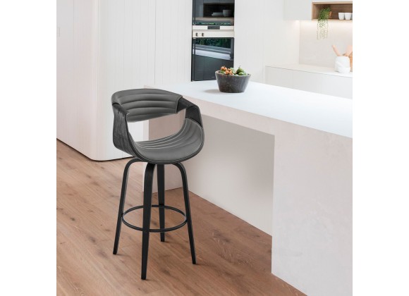 Armen Living Arya 26" Swivel Counter Stool in Gray Faux Leather and Black Wood