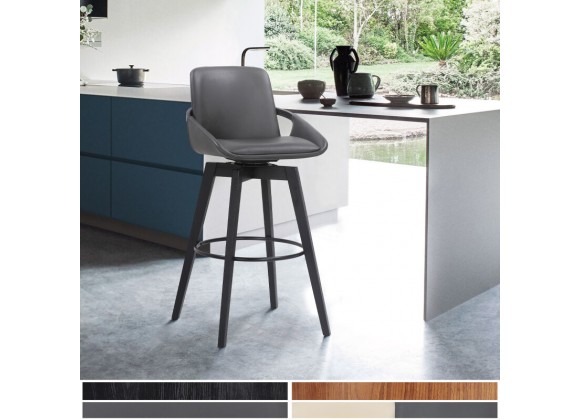 Armen Living Baylor Gray Faux Leather and Black Wood Swivel Bar Stool
