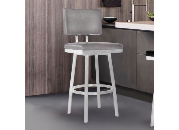 Armen Living Balboa Swivel Vintage Grey and Brushed Stainless Steel Bar Stool