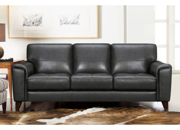 Armen Living Bergen 87" Pewter Genuine Leather Square Arm Sofa