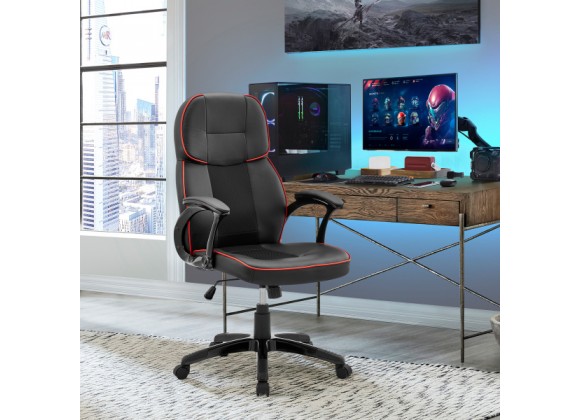 Armen Living Bender Adjustable Racing Gaming Chair In Faux Leather With Dark Grey Accents
