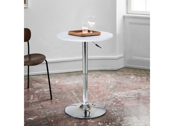 Armen Living Bentley Adjustable Pub Table in Chrome Metal finish White