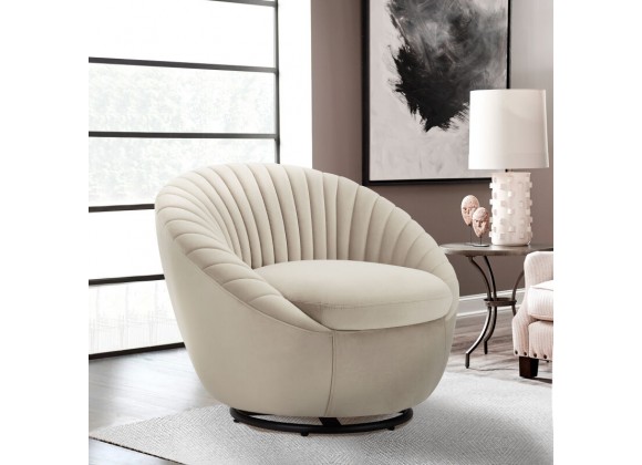 Bella Biege Velvet Swivel Accent Chair with Black Base