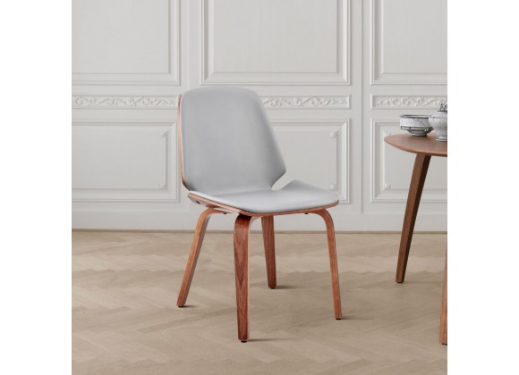 Brinley Gray Faux Leather and Walnut Wood Dining Room Accent Chair