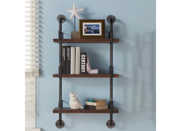 Armen Living 40" Booker Industrial Pine Wood Floating Wall Shelf In Gray and Walnut Finish