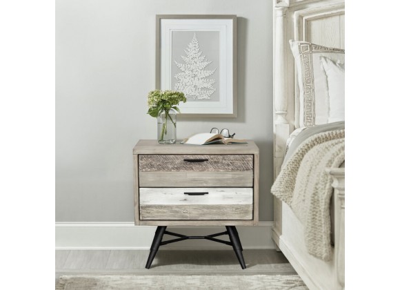Armen Living Bridges 2 Drawer Nightstand In Two Tone Acacia Wood In Gray