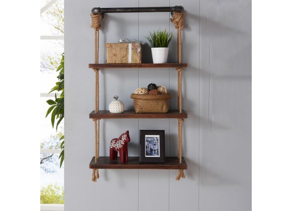 Armen Living 20" Conrad Industrial Pine Wood Floating Wall Shelf in Gray and Walnut Finish