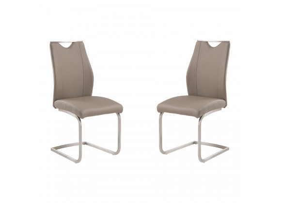 Bravo Contemporary Dining Chair In Coffee Faux Leather and Brushed Stainless Steel Finish - Set of 2