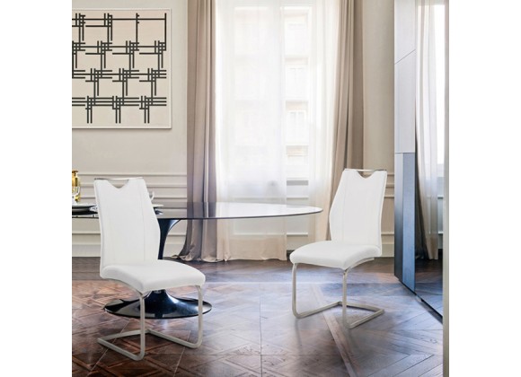 Armen Living Bravo Contemporary Dining Chair In Faux Leather And Brushed Stainless Steel Finish - Set of 2 03 006