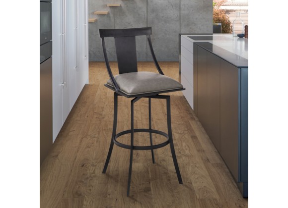 Armen Living Brisbane Contemporary 26" Counter Height Barstool in Matte Black Finish and Vintage Gray Faux Leather