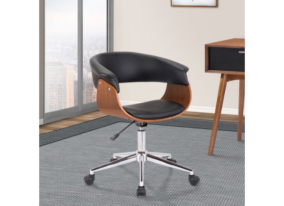 Bellevue Mid-Century Office Chair in Chrome Finish with Gray Faux Leather and Walnut Veneer