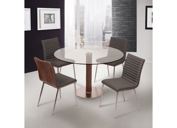 Armen Living Café Brushed Stainless Steel Dining Chair In Faux Leather With Walnut Back - Set of 2