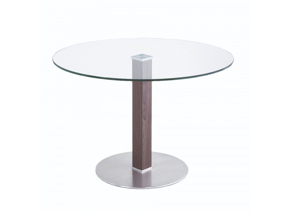 Armen Living Café Brushed Stainless Steel Dining Table with Clear Glass - Front