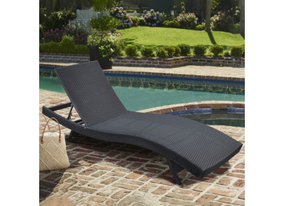 Armen Living Cabana Outdoor Adjustable Wicker Chaise Lounge Chair In Black 