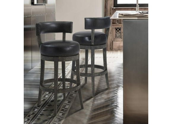 Armen Living Corbin Counter Wood Swivel Height Barstool In American Gray Finish With Onyx Faux Leather 