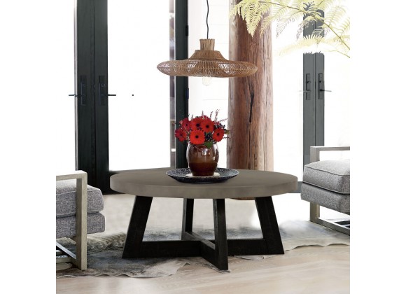 Armen Living Chester Modern Concrete and Acacia Round Coffee Table