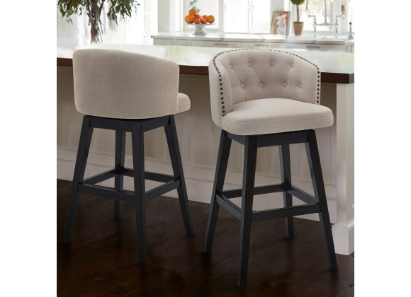 Linen counter stool with espresso wood on sale