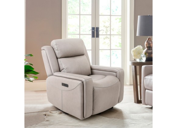 Armen Living Claude Dual Power Headrest and Lumbar Support Recliner Chair  in Light Grey Genuine Leather