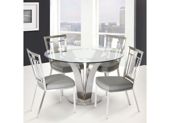 Armen Living Cleo Contemporary Dining Chair In Gray and Stainless Steel - Set of 2