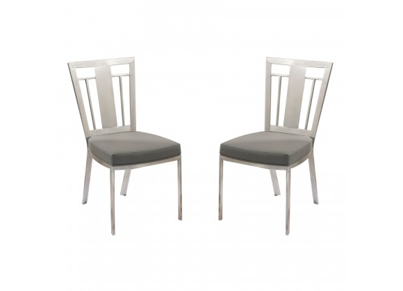 Cleo Contemporary Dining Chair In Gray and Stainless Steel - Set of 2