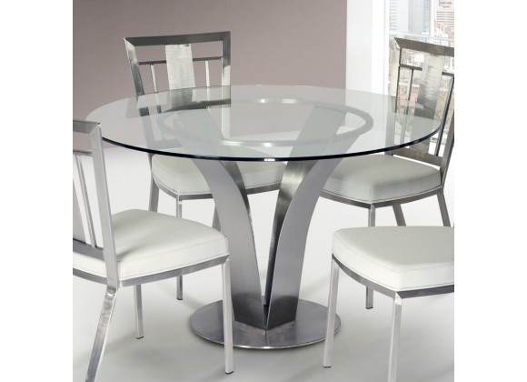 Armen Living Cleo Contemporary Dining Table In Stainless Steel With Clear Glass