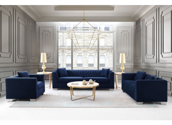 Armen Living Cambridge Contemporary Chair In Brushed Stainless Steel And Blue Velvet