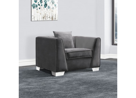 Cambridge Contemporary Sofa Chair in Brushed Stainless Steel and Dark Grey Velvet - Lifestyle