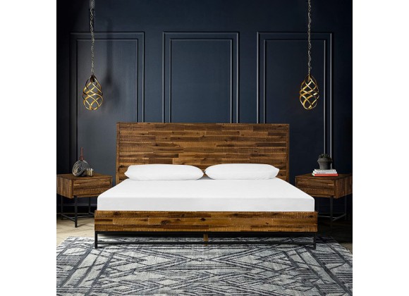 Armen Living Cusco 3 Piece Acacia King or Queen Bed And Nightstands Bedroom Set In Antique Acacia