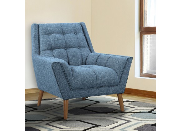 Armen Living Cobra Mid-Century Modern Chair in Blue Linen and Walnut Legs - Lifestyle