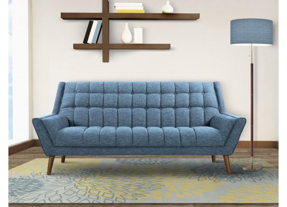 Armen Living Cobra Mid-Century Modern Sofa in Blue Linen and Walnut Legs - Lifestyle