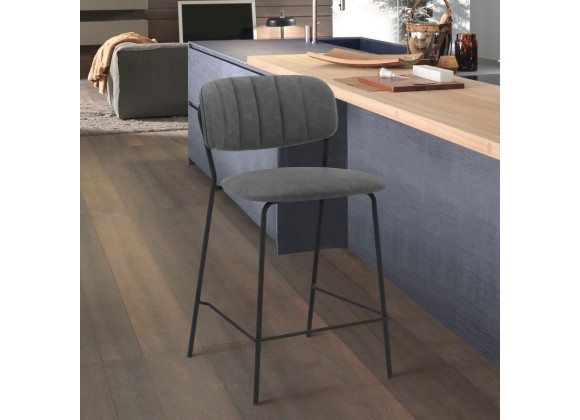 Armen Living Carlo 26" Gray Faux Leather And Black Metal Counter Height Bar Stool 