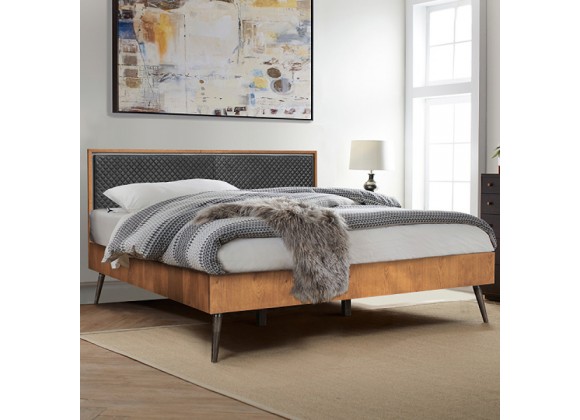 Armen Living Coco Rustic Oak Wood Upholstered Faux Leather Platform Bed In Black